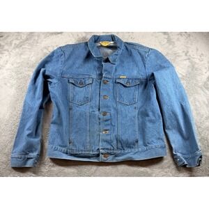 Vtg 80s Rustler Denim Trucker Jacket USA Made Men's L Blue‎ Western Jean